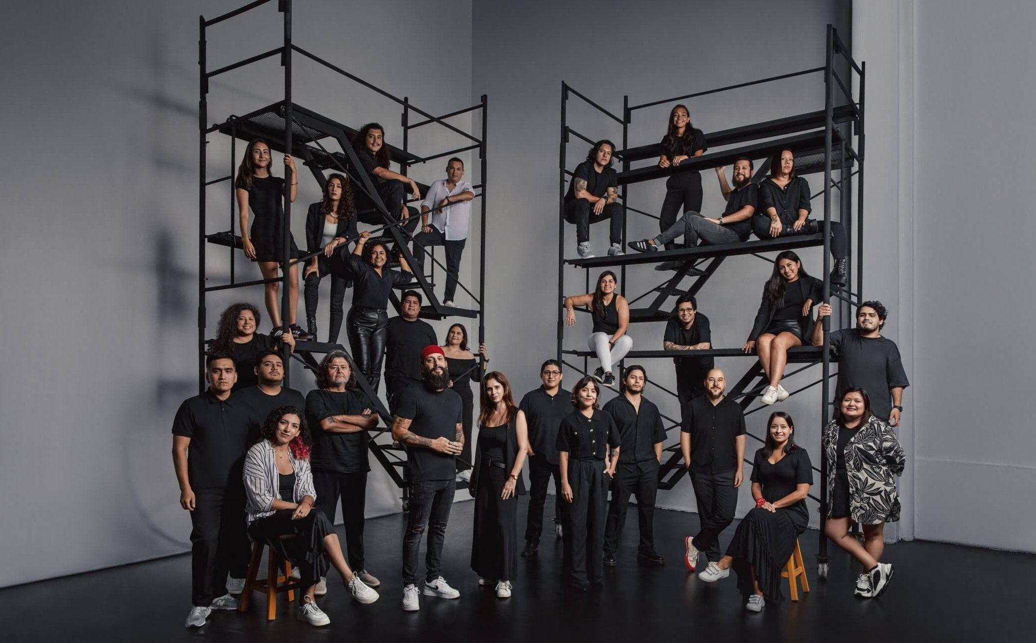 The JUJU team on the studio scaffolding